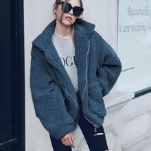 将图片加载到图库查看器,Durable Autumn Winter Faux Fur Coat For Women Casual Warm Soft Zipper Fur Jacket Plush Overcoat Pocket Plus Size Teddy Coat For Female