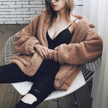 将图片加载到图库查看器,Durable Autumn Winter Faux Fur Coat For Women Casual Warm Soft Zipper Fur Jacket Plush Overcoat Pocket Plus Size Teddy Coat For Female