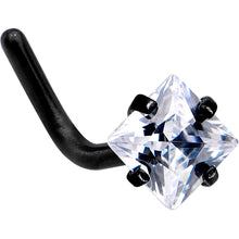 Load image into Gallery viewer, 20G 1/4 Clear Square 2.5mm CZ Gem Black IP L-Shape Nose Ring
