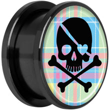 Load image into Gallery viewer, Pink Green Plaid Heart Skull Black Anodized Screw Fit Plug Set 18mm