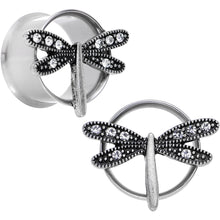 Load image into Gallery viewer, 18mm Clear Gem Steel Hi Sky Dragonfly Double Flare Tunnel Plug Set