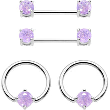 Load image into Gallery viewer, Purple CZ Gem Captive Ring Straight Barbell Nipple Ring Set