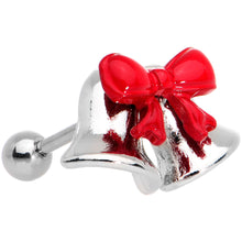 Load image into Gallery viewer, 16G 1/4 Red Bow Ringing Holiday Bells Tragus Cartilage Earring