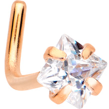 Load image into Gallery viewer, 20G 1/4 Clear Square 2.5mm CZ Gem Rose Gold IP L-Shape Nose Ring
