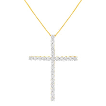 将图片加载到图库查看器,.925 Sterling Silver 3.0 Cttw Round Shape Diamond 1-1/2" Cross Pendant with Box Chain Necklace (I-J Color, I2-I3 Clarity) - 18"