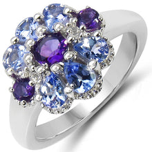 Load image into Gallery viewer, 1.25 Carat Genuine Tanzanite, Amethyst & White Topaz .925 Sterling Silver Ring