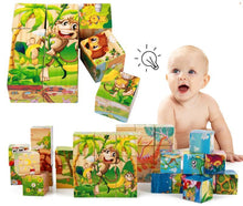 将图片加载到图库查看器,1Set Nine Blocks Six-sided 3D Wooden Cube Puzzle Toys For Children Kids Educational Toys Funny Games