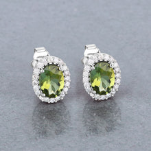 Load image into Gallery viewer, 1.92 Carat Genuine Green Tourmaline and White Diamond 14K White Gold Earrings