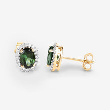 Load image into Gallery viewer, 1.92 Carat Genuine Green Tourmaline and White Diamond 14K Yellow Gold Earrings
