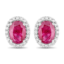 Load image into Gallery viewer, 1.96 Carat Genuine Ruby and White Diamond 14K White Gold Earrings