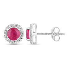 Load image into Gallery viewer, 1.22 Carat Genuine Ruby and White Diamond 14K White Gold Earrings