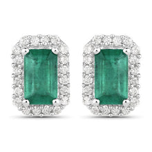 将图片加载到图库查看器,0.91 Carat Genuine Zambian Emerald and White Diamond 14K White Gold Earrings