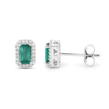 将图片加载到图库查看器,0.91 Carat Genuine Zambian Emerald and White Diamond 14K White Gold Earrings