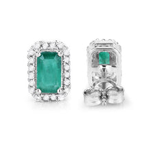 将图片加载到图库查看器,0.91 Carat Genuine Zambian Emerald and White Diamond 14K White Gold Earrings