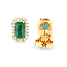 Load image into Gallery viewer, 0.91 Carat Genuine Zambian Emerald and White Diamond 14K Yellow Gold Earrings