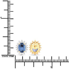Load image into Gallery viewer, 2.22 Carat Genuine Blue Sapphire and White Diamond 14K Yellow Gold Earrings