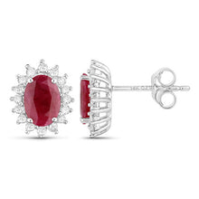 Load image into Gallery viewer, 2.02 Carat Genuine Ruby and White Diamond 14K White Gold Earrings