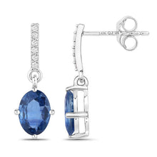 Load image into Gallery viewer, 1.95 Carat Genuine Blue Sapphire and White Diamond 14K White Gold Earrings