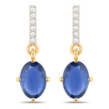 Load image into Gallery viewer, 1.95 Carat Genuine Blue Sapphire and White Diamond 14K Yellow Gold Earrings