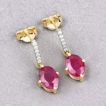 Load image into Gallery viewer, 1.75 Carat Genuine Ruby and White Diamond 10K Yellow Gold Earrings