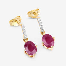 Load image into Gallery viewer, 1.75 Carat Genuine Ruby and White Diamond 10K Yellow Gold Earrings
