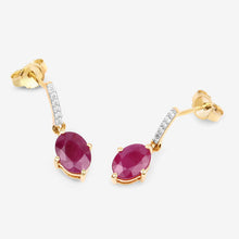 Load image into Gallery viewer, 1.75 Carat Genuine Ruby and White Diamond 10K Yellow Gold Earrings