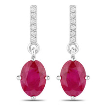 Load image into Gallery viewer, 1.75 Carat Genuine Ruby and White Diamond 14K White Gold Earrings