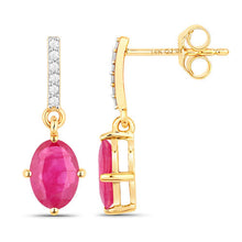 Load image into Gallery viewer, 1.75 Carat Genuine Ruby and White Diamond 14K Yellow Gold Earrings