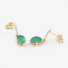 Load image into Gallery viewer, 1.49 Carat Genuine Zambian Emerald and White Diamond 10K Yellow Gold Earrings