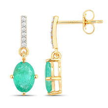 Load image into Gallery viewer, 1.49 Carat Genuine Zambian Emerald and White Diamond 10K Yellow Gold Earrings