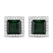 Load image into Gallery viewer, 1.55 Carat Genuine Green Tourmaline and White Diamond 14K White Gold Earrings