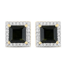 Load image into Gallery viewer, 1.55 Carat Genuine Green Tourmaline and White Diamond 14K Yellow Gold Earrings