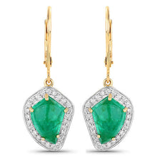 Load image into Gallery viewer, 6.40 Carat Genuine Colombian Emerald and White Diamond 14K Yellow Gold Earrings