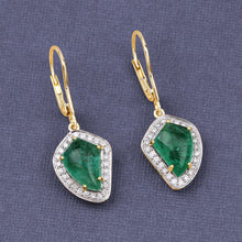 Load image into Gallery viewer, 6.40 Carat Genuine Colombian Emerald and White Diamond 14K Yellow Gold Earrings