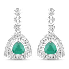 Load image into Gallery viewer, 1.39 Carat Genuine Zambian Emerald and White Diamond 14K White Gold Earrings