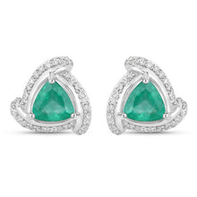 Load image into Gallery viewer, 1.23 Carat Genuine Zambian Emerald and White Diamond 14K White Gold Earrings