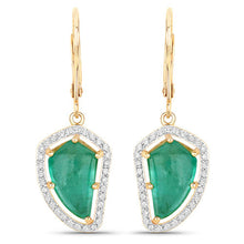 将图片加载到图库查看器,7.56 Carat Genuine Colombian Emerald and White Diamond 14K Yellow Gold Earrings