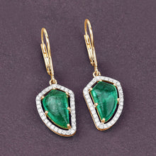 将图片加载到图库查看器,7.56 Carat Genuine Colombian Emerald and White Diamond 14K Yellow Gold Earrings