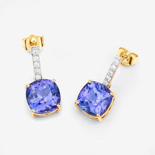 将图片加载到图库查看器,5.64 Carat Genuine Tanzanite and White Diamond 14K Yellow Gold Earrings