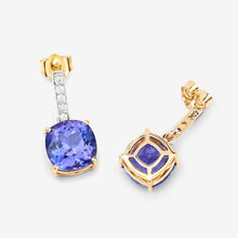 将图片加载到图库查看器,5.64 Carat Genuine Tanzanite and White Diamond 14K Yellow Gold Earrings
