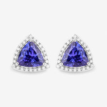 Load image into Gallery viewer, 4.62 Carat Genuine Tanzanite and White Diamond 14K White Gold Earrings