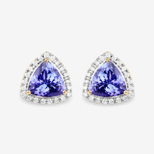 Load image into Gallery viewer, 3.82 Carat Genuine Tanzanite and White Diamond 14K Yellow Gold Earrings