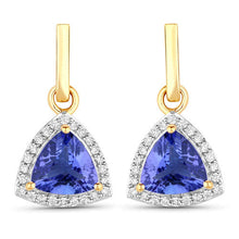 Load image into Gallery viewer, 3.86 Carat Genuine Tanzanite and White Diamond 14K Yellow Gold Earrings