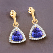 Load image into Gallery viewer, 3.86 Carat Genuine Tanzanite and White Diamond 14K Yellow Gold Earrings