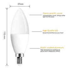 将图片加载到图库查看器,E14 LED Bulb Candle Color Indoor Neon Sign Light Bulb RGB Tape With Controller Lighting 220V E12 Dimmable Smart Lamp For Home Smart WiFi Candelabra Light Bulb, C37 Shape RGB+C+W LED Candle Light Bulb, 5W 400LM (2700k-6500k) Candelabra Bulb