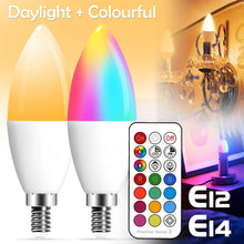 将图片加载到图库查看器,E14 LED Bulb Candle Color Indoor Neon Sign Light Bulb RGB Tape With Controller Lighting 220V E12 Dimmable Smart Lamp For Home Smart WiFi Candelabra Light Bulb, C37 Shape RGB+C+W LED Candle Light Bulb, 5W 400LM (2700k-6500k) Candelabra Bulb