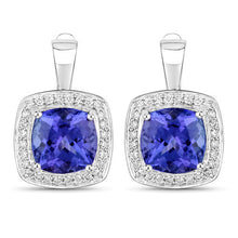 Load image into Gallery viewer, 5.95 Carat Genuine Tanzanite and White Diamond 14K White Gold Earrings