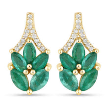 Load image into Gallery viewer, 0.91 Carat Genuine Zambian Emerald and White Diamond 14K Yellow Gold Earrings