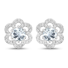 Load image into Gallery viewer, 0.61 Carat Genuine Aquamarine and White Diamond 14K White Gold Earrings
