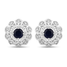 Load image into Gallery viewer, 0.60 Carat Genuine Blue Sapphire and White Diamond 14K White Gold Earrings
